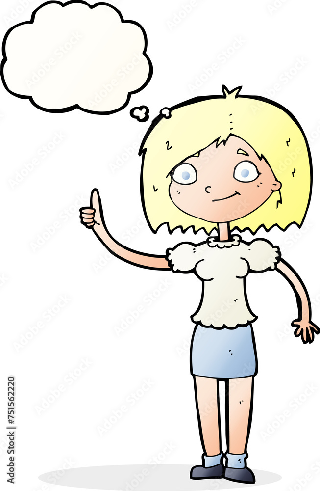 cartoon woman with idea with thought bubble cartoon woman with idea with thought bubble