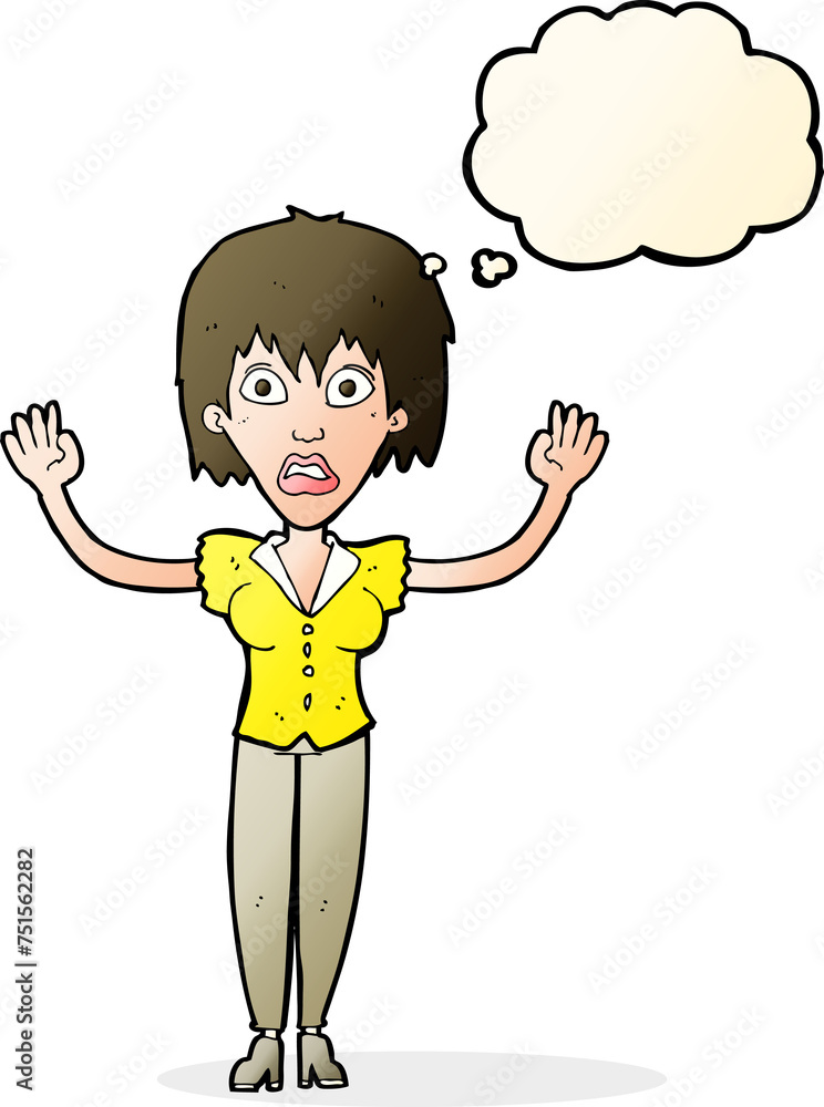 cartoon woman stressing out with thought bubble cartoon woman stressing out with thought bubble
