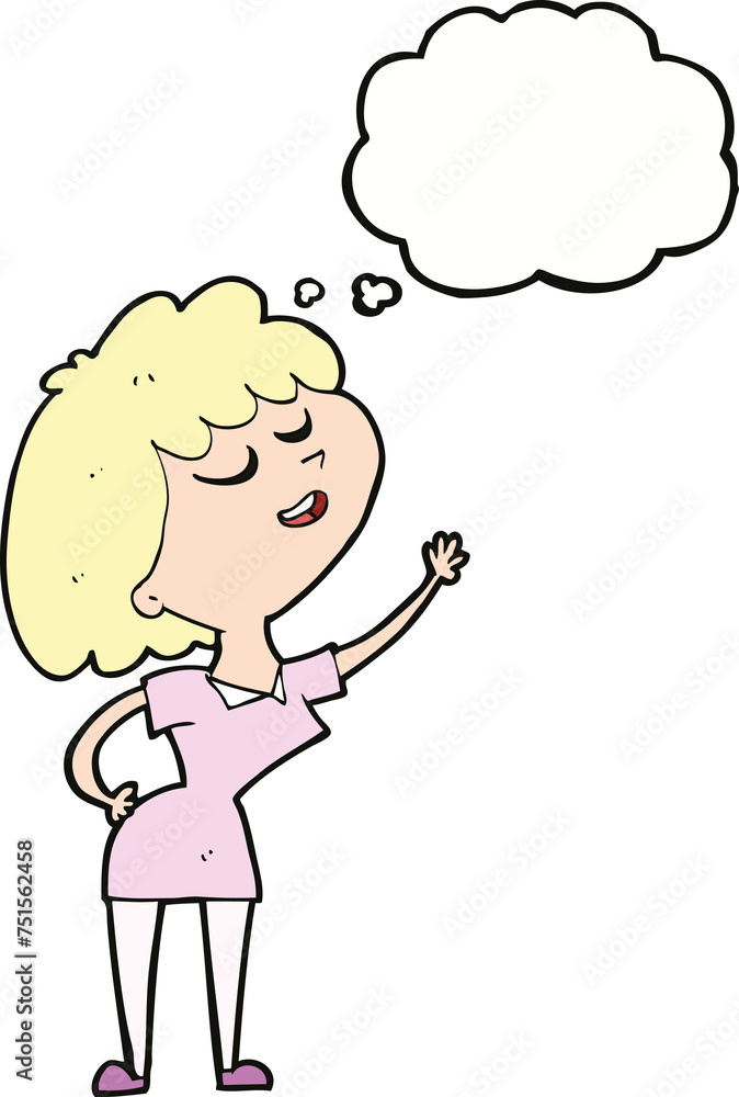 cartoon happy woman about to speak with thought bubble cartoon happy woman about to speak with thought bubble