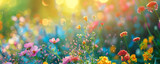 A close up portrait of wildflowers glowing in the sunshine their vivid colors creating a cheerful and colorful natural background