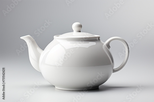 retro ceramic white teapot dish on blue White porcelain teapot to brew tea or fragrant, healing herbs. Isolated, Generative Ai