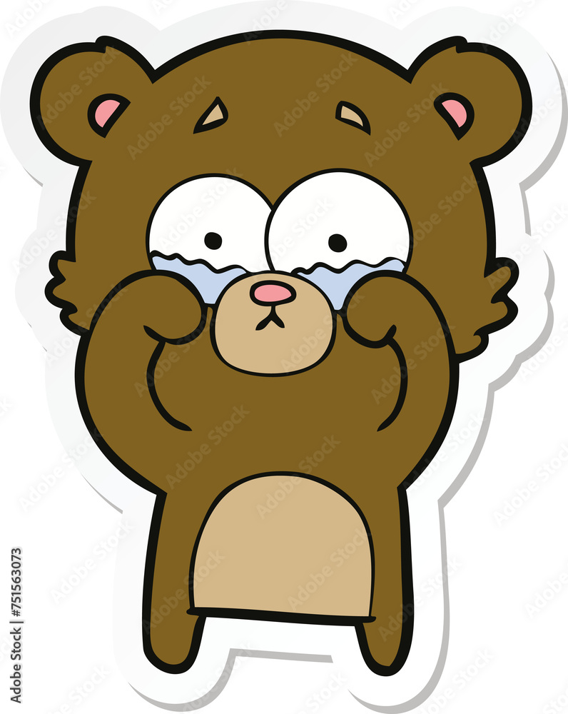 sticker of a cartoon crying bear rubbing eyes sticker of a cartoon crying bear rubbing eyes