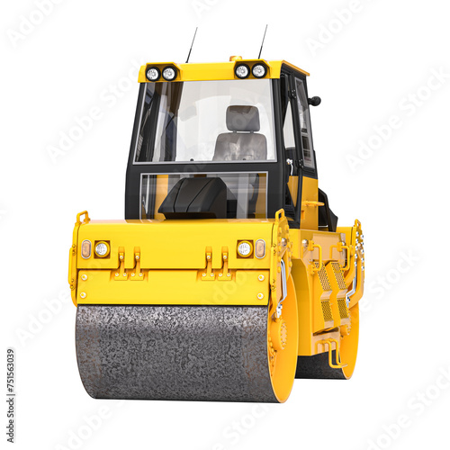 Isolated yellow road roller on white background