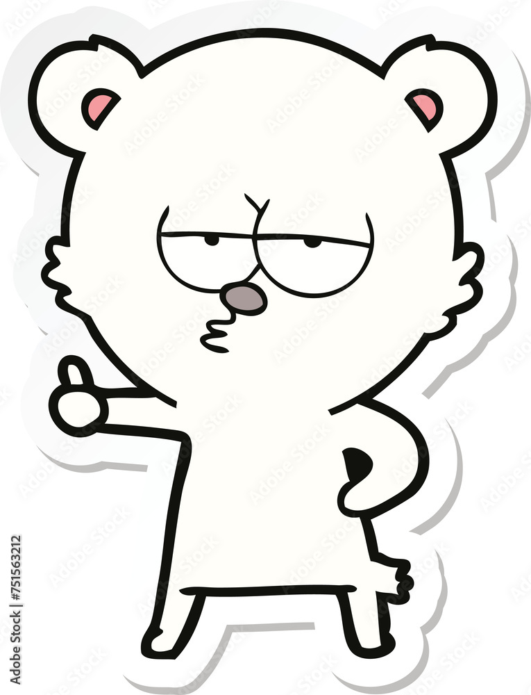 sticker of a bored polar bear cartoon giving thumbs up sign sticker of a bored polar bear cartoon giving thumbs up sign