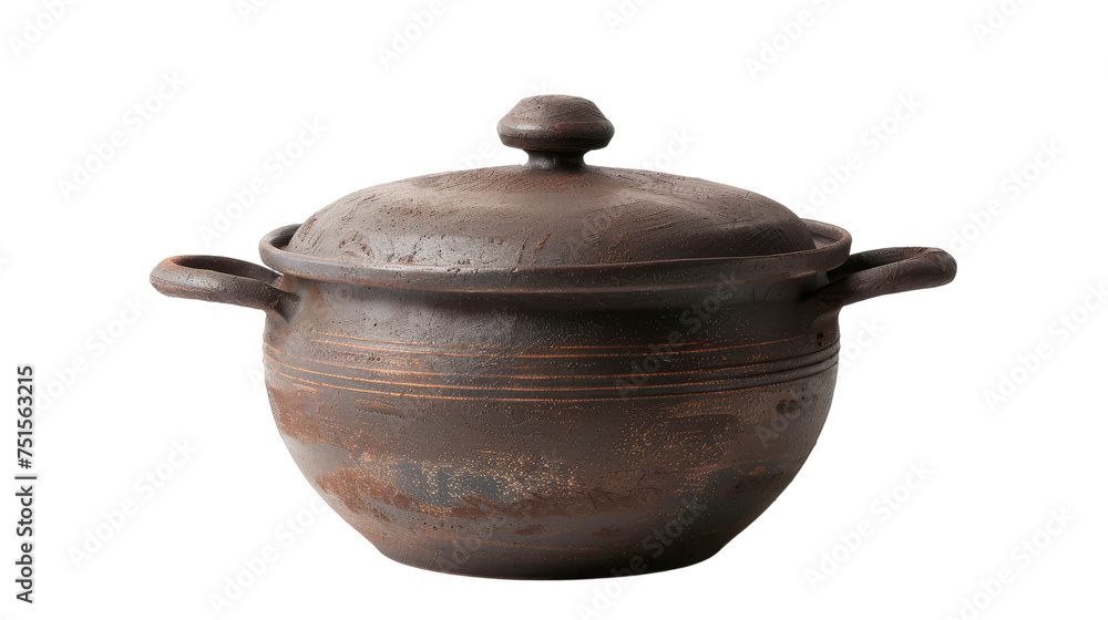 Brown Pot With Two Handles and Lid, Transparent Background, Cut Out Brown Pot With Two Handles and Lid, Transparent Background, Cut Out