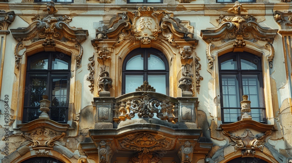 Close-up of an ornate baroque window with elaborate stone carvings and intricate detailing on a historical building facade.