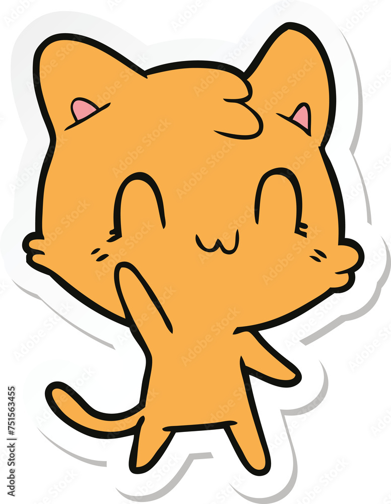 sticker of a cartoon happy cat sticker of a cartoon happy cat