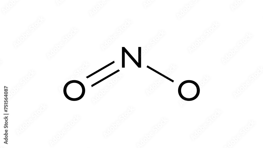 nitrogen dioxide molecule, structural chemical formula, ball-and-stick model, isolated image gas nitrogen dioxide molecule, structural chemical formula, ball-and-stick model, isolated image gas