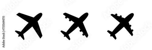 Airplane icon. Black airplane icon collection. Vector illustration.