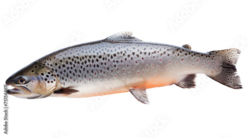 Trout whole fish, cut out element. A fish with a lot of spots on it. The fish is brown and white Isolated on transparent background, PNG