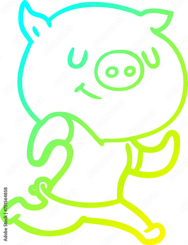 cold gradient line drawing happy cartoon pig running cold gradient line drawing happy cartoon pig running