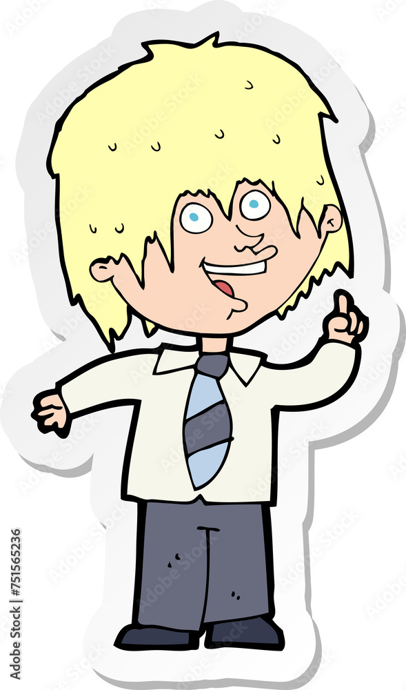 sticker of a cartoon school boy with idea sticker of a cartoon school boy with idea