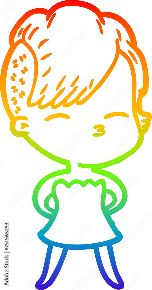 rainbow gradient line drawing cartoon squinting girl in dress rainbow gradient line drawing cartoon squinting girl in dress