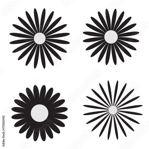 Flower icon set, black Flower isolated on white, vector illustrationeps10 photo