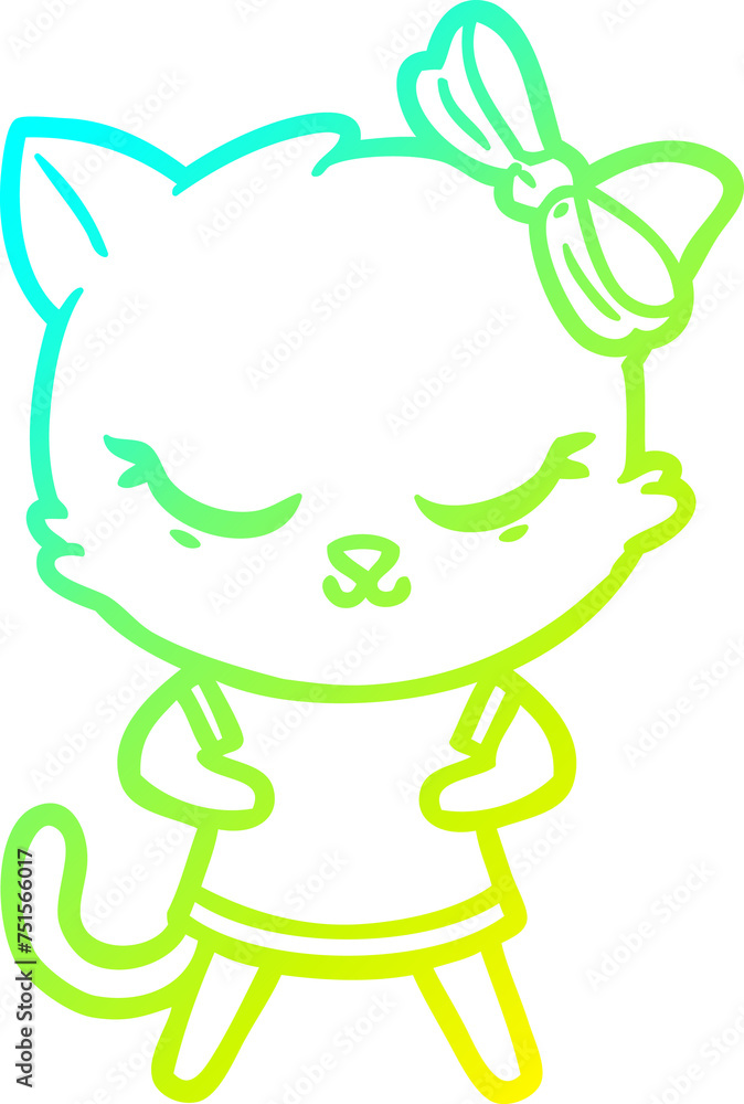 cold gradient line drawing cute cartoon cat with bow cold gradient line drawing cute cartoon cat with bow