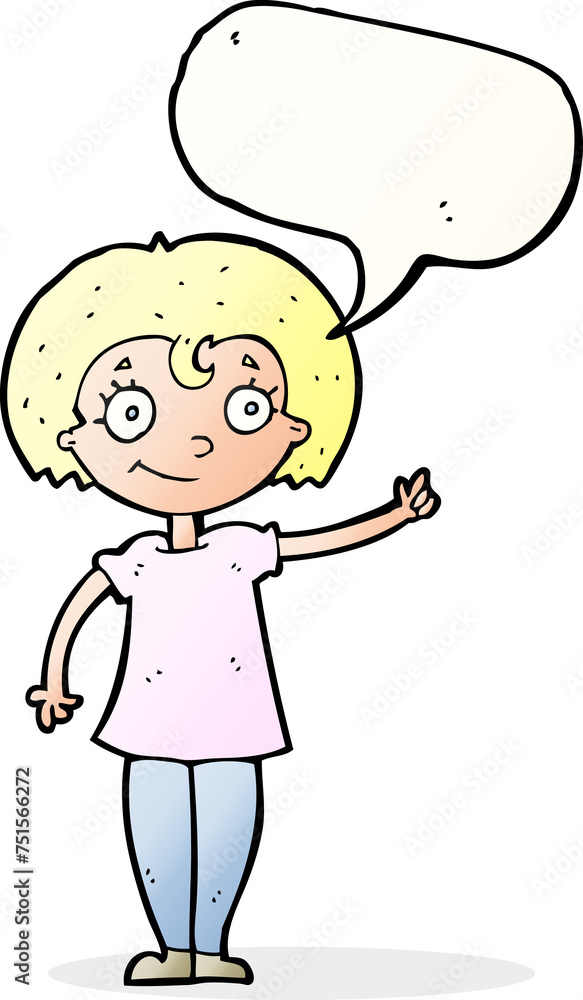 cartoon happy woman pointing with speech bubble cartoon happy woman pointing with speech bubble