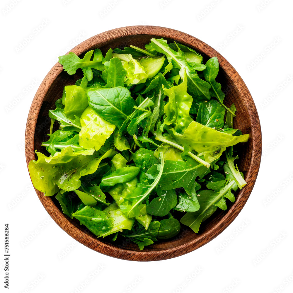 A bowl of green salad with a wooden rim Isolated on transparent background, PNG A bowl of green salad with a wooden rim Isolated on transparent background, PNG
