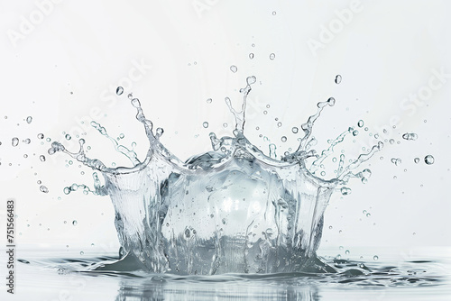 Water splash in spherical form. Spherical water splash on white background.