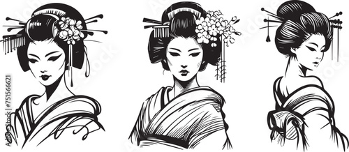 traditional geisha heritage, national art in vector for laser crafts laser cutting engraving