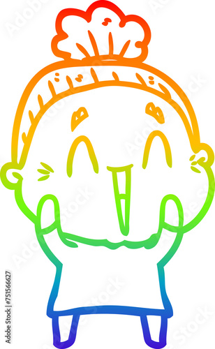 rainbow gradient line drawing cartoon happy old lady