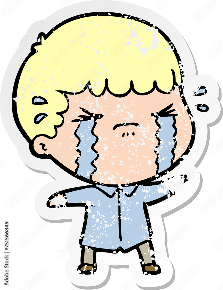 distressed sticker of a cartoon man crying distressed sticker of a cartoon man crying