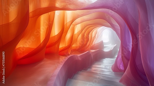 Vibrant Abstract Tunnel with Fluid Shapes in Warm Color Spectrum