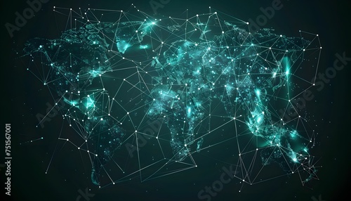 Abstract digital world map  concept of global networks and connectivity  information exchange and telecommunications