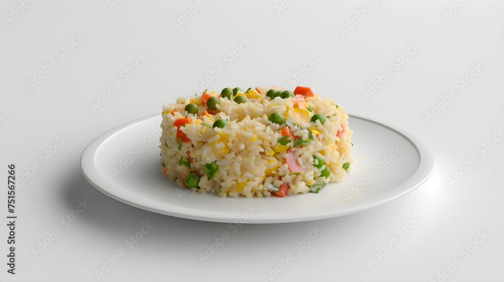 Freshly cooked vegetable fried rice on white plate