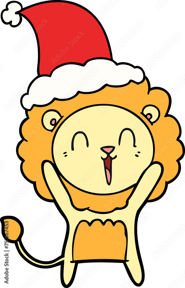 laughing lion line drawing of a wearing santa hat laughing lion line drawing of a wearing santa hat