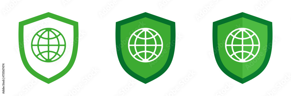 Set of shield icons with globe. Illustration Set of shield icons with globe. Illustration