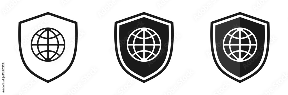 Set of shield icons with globe. Illustration Set of shield icons with globe. Illustration