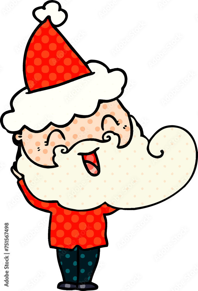 happy bearded man wearing santa hat happy bearded man wearing santa hat