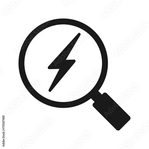 Magnifying glass icon with lightning. Illustration photo
