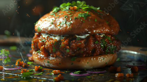 Gourmet sloppy joe burger with fresh herbs photo