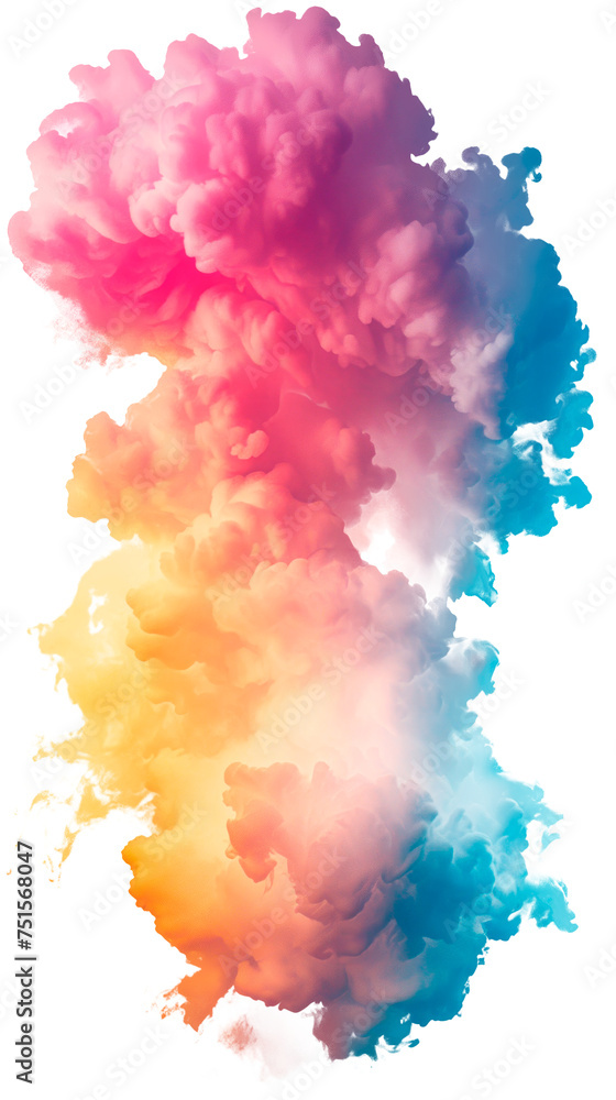 A colorful cloud with a rainbow of colors Isolated on transparent background, PNG