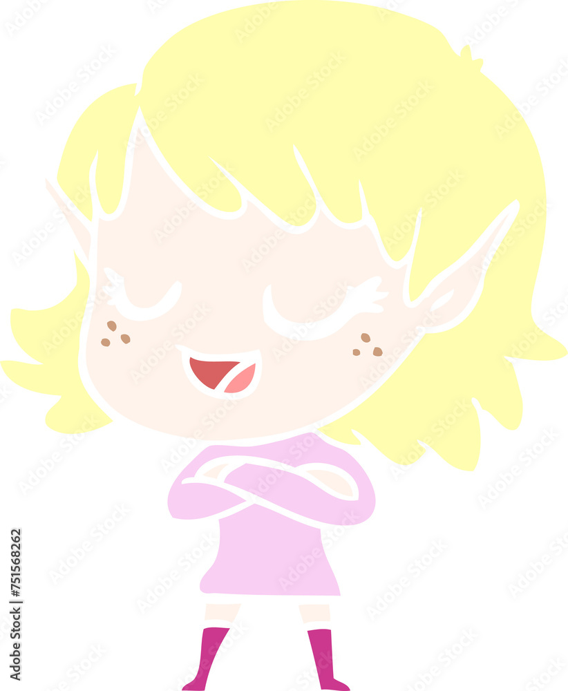 happy flat color style cartoon elf girl happy flat color style cartoon elf girl
