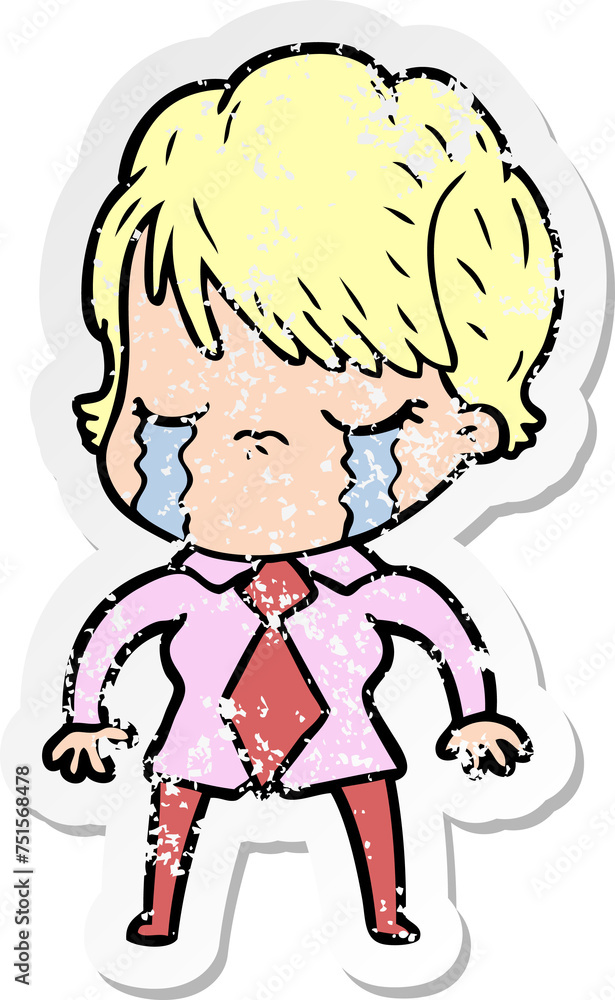 distressed sticker of a cartoon woman crying distressed sticker of a cartoon woman crying