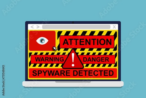 Riscos cibernéticos: Ilustração de um laptop com várias notificações no ecrã de alertas de perigo para o utilizador
 photo