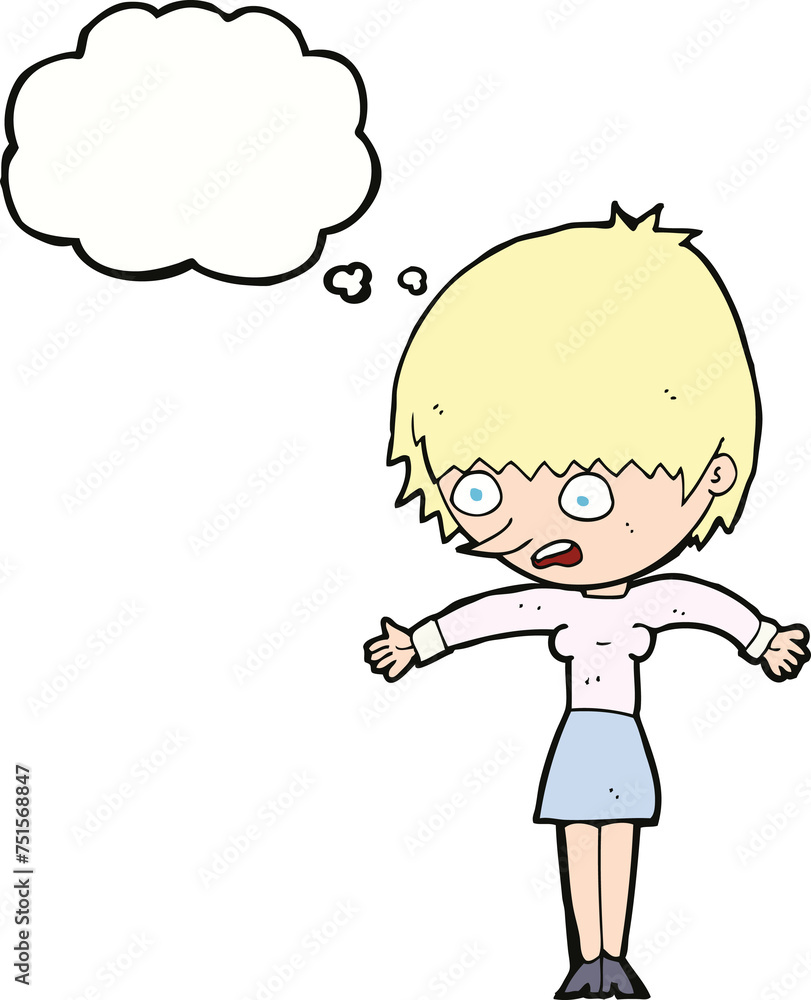 cartoon woman panicking with thought bubble cartoon woman panicking with thought bubble