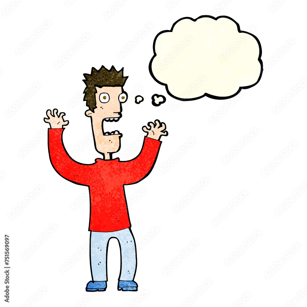 Fototapeta premium cartoon terrified man with thought bubble