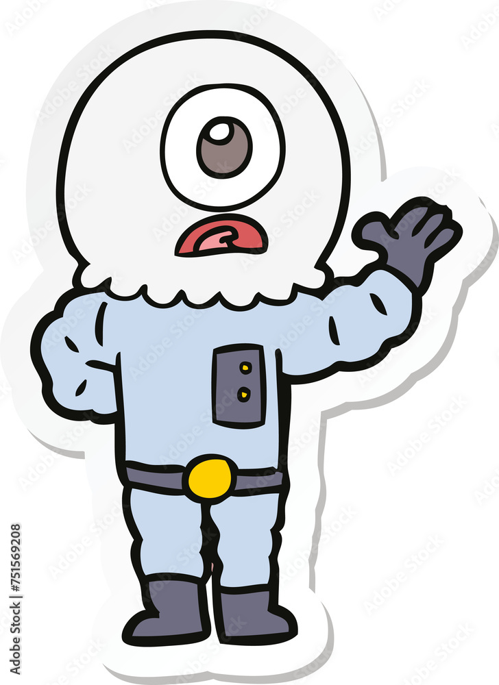 sticker of a cartoon cyclops alien spaceman