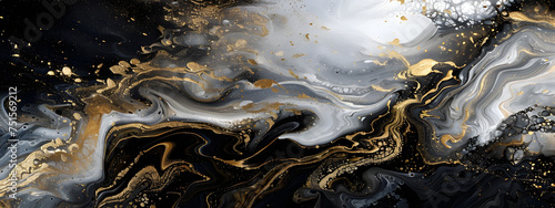 Black and White Marble ink abstract background with gold