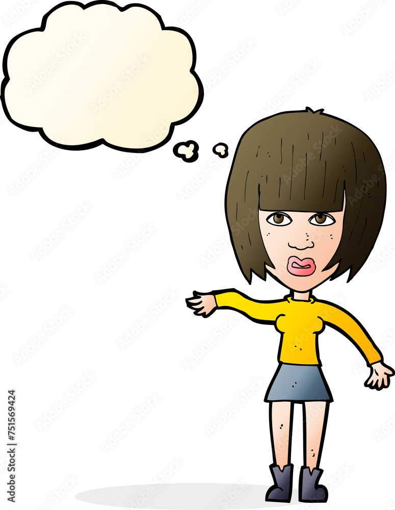 cartoon woman waving away with thought bubble cartoon woman waving away with thought bubble