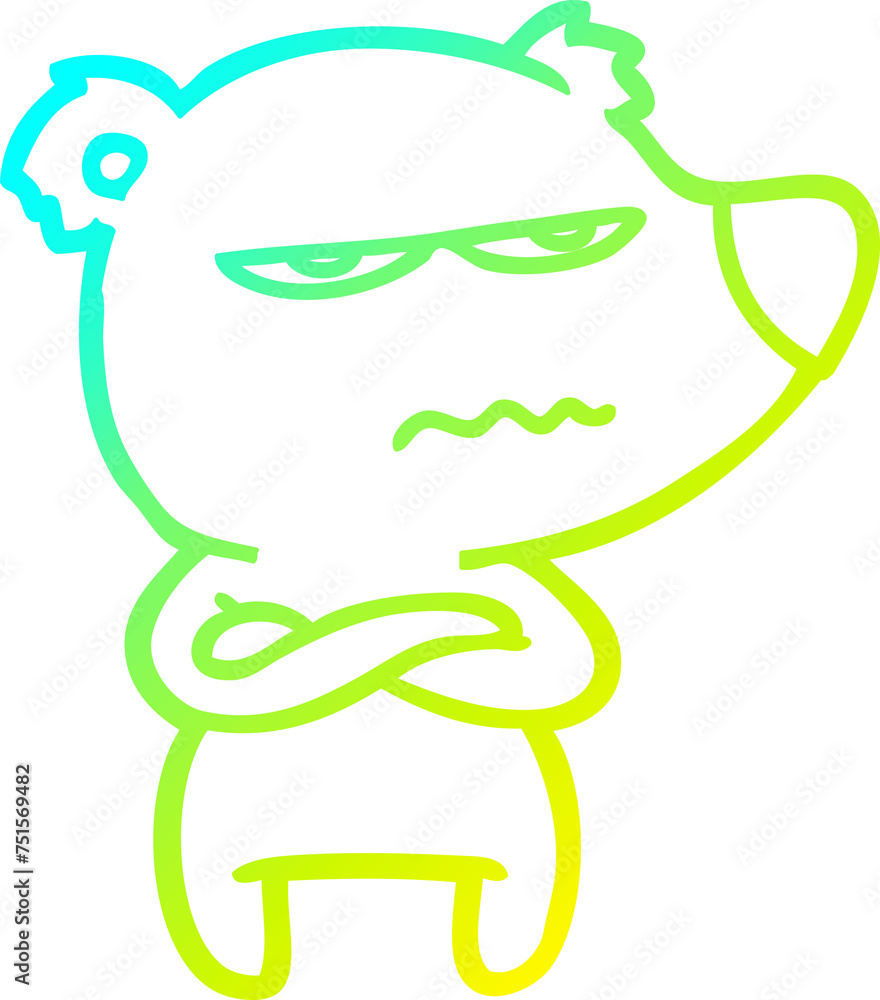 cold gradient line drawing annoyed bear cartoon