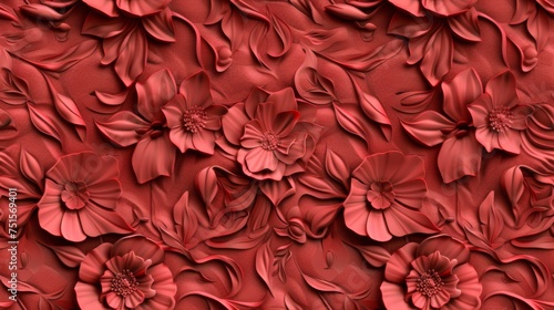 Floral cottagecore style pattern in red color.