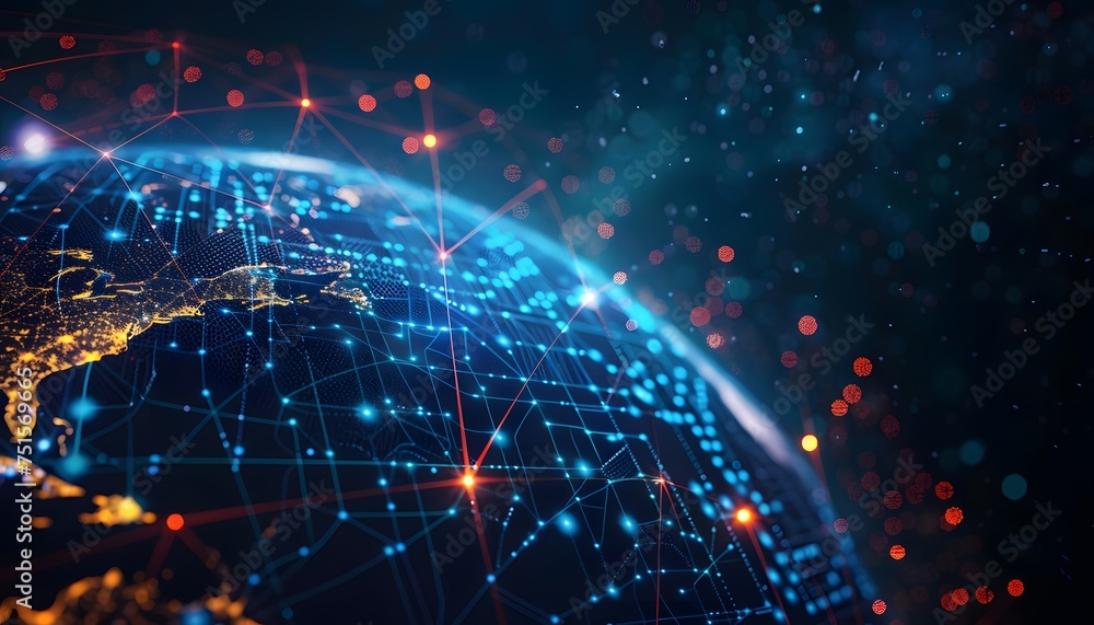 abstract digital globe, concept of global network and connectivity, information exchange and telecommunications abstract digital globe, concept of global network and connectivity, information exchange and telecommunications