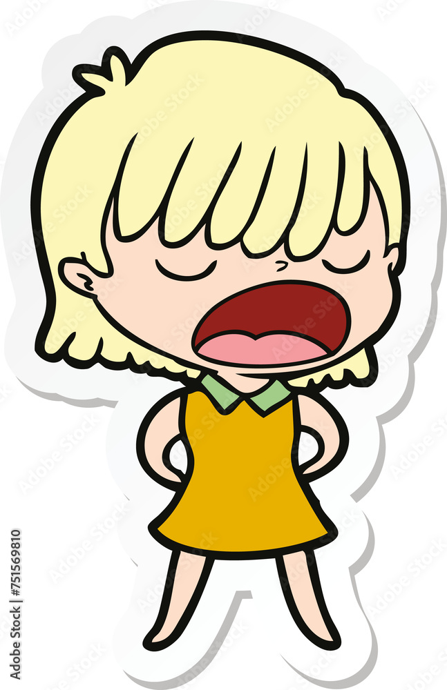 sticker of a cartoon woman talking loudly sticker of a cartoon woman talking loudly