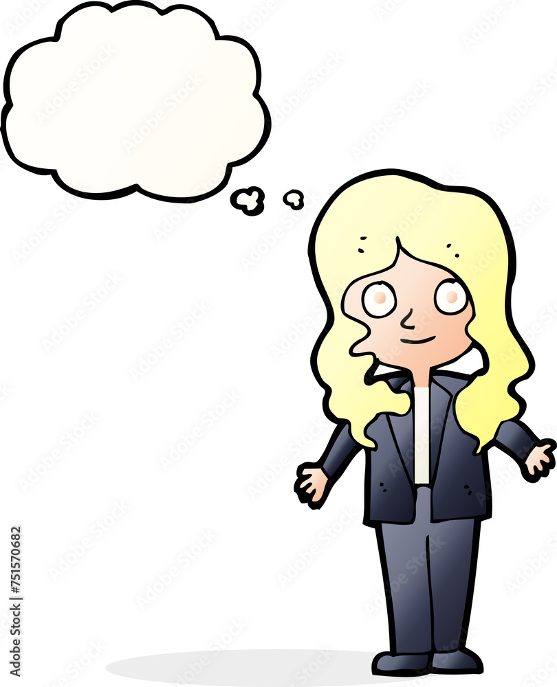cartoon friendly business woman with thought bubble cartoon friendly business woman with thought bubble