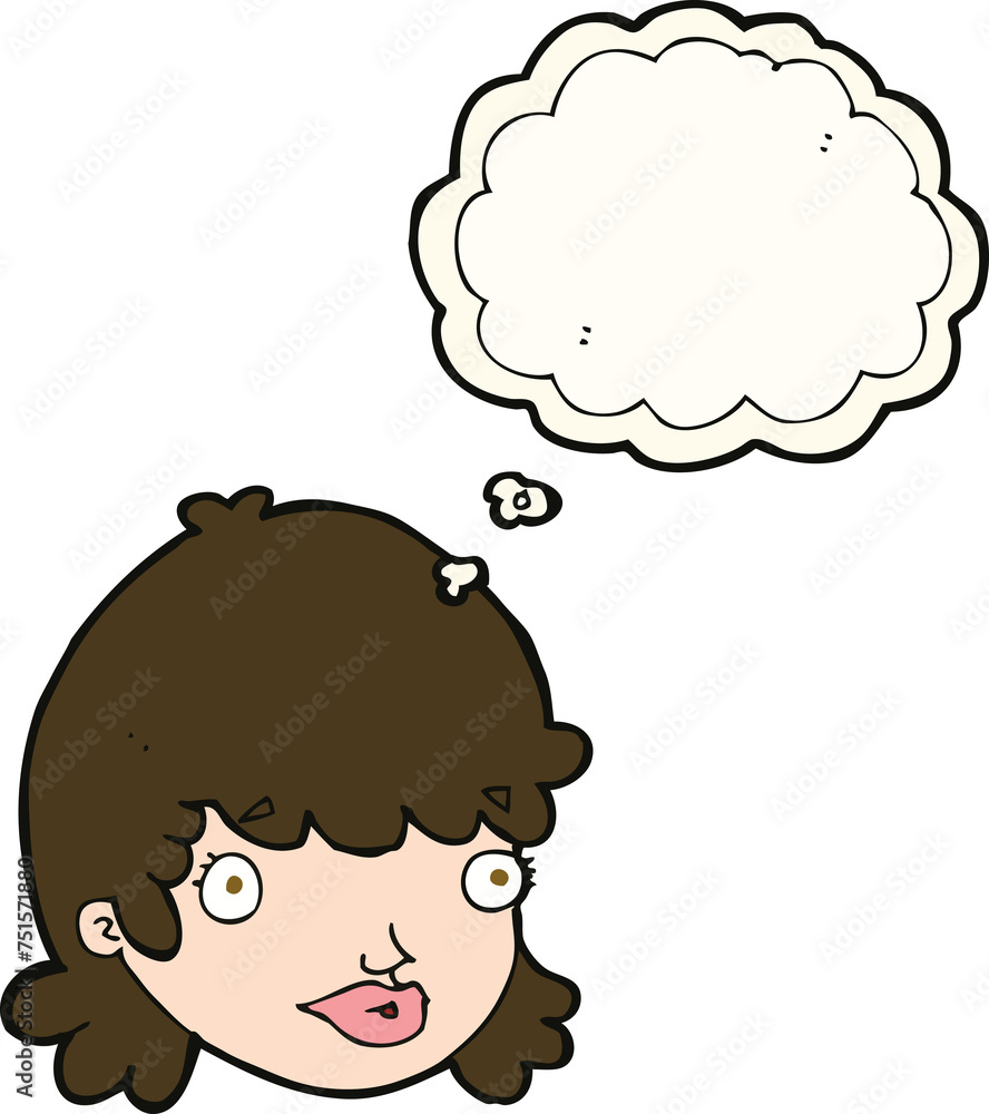 cartoon female face with surprised expression with thought bubble cartoon female face with surprised expression with thought bubble