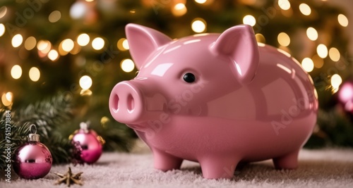  Pink piggy bank, a symbol of savings and holiday cheer